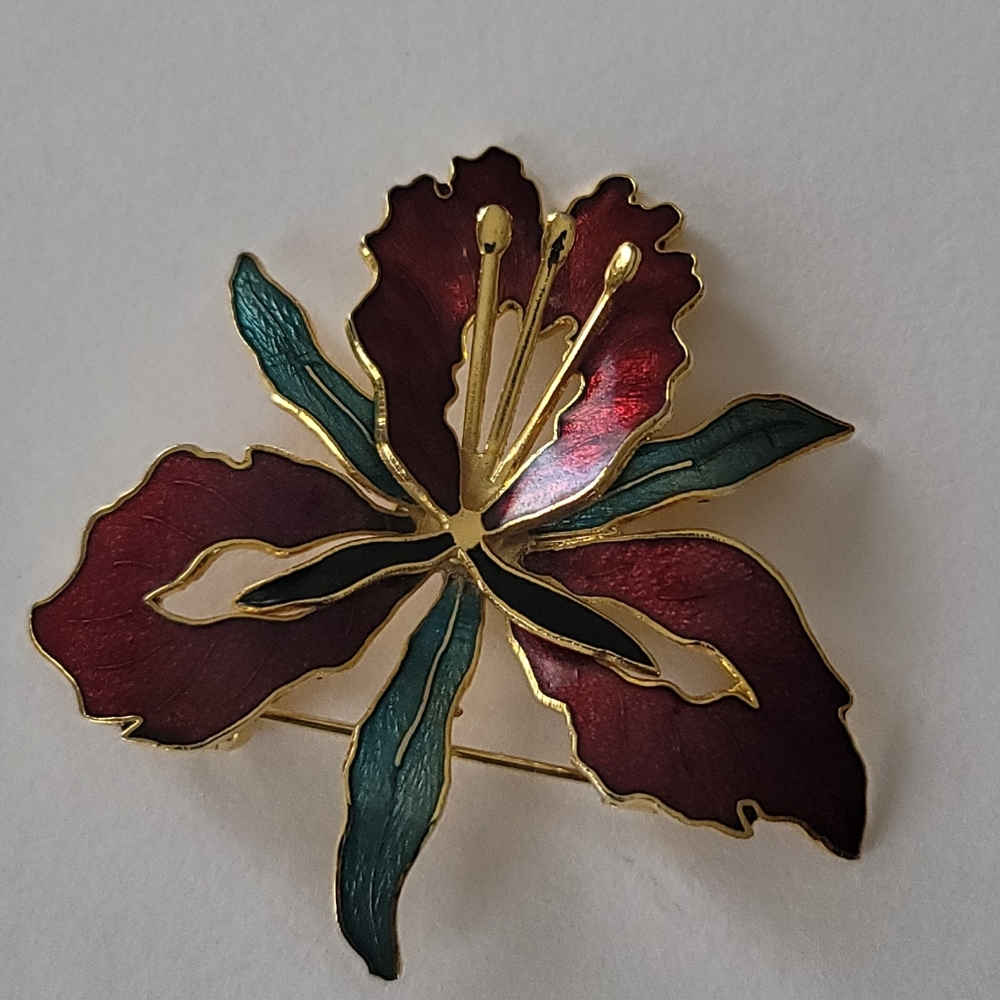 Vintage Multicolor Large Orchid Flower Brooch Pin